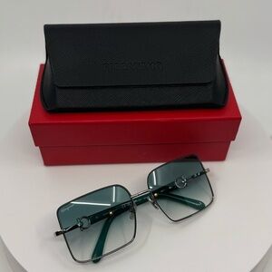 NEW! Salvatore Ferragamo Rectangle Sunglasses Silver Frame /Turquoise Gradient
